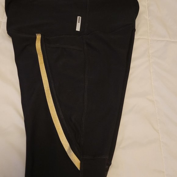 RBX black leggings reflective gold stripe sheer leg zip ankle sz: S/P ( NWOT ) - Picture 4 of 8